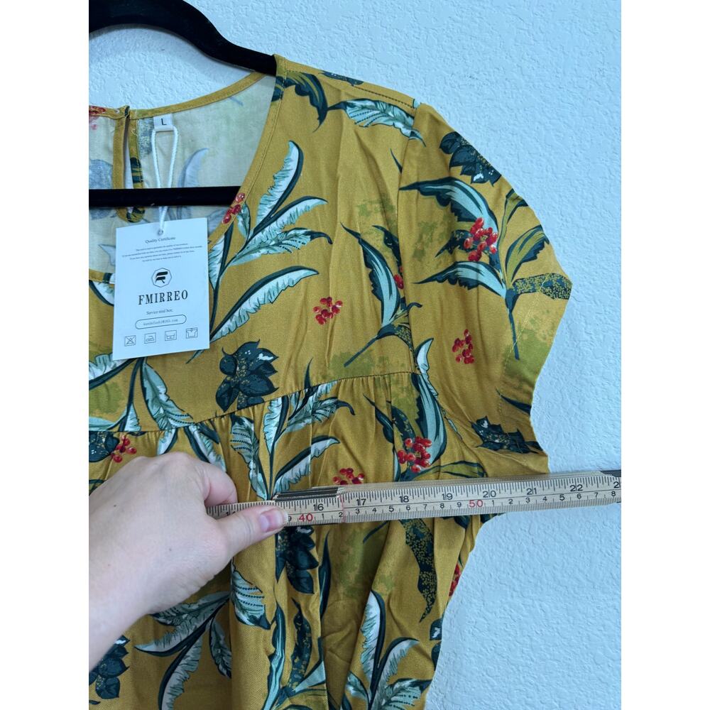 NWT Women's Long Yellow Tropical Flowy Belt Tie Dress Jumper Style Large - Picture 3 of 13